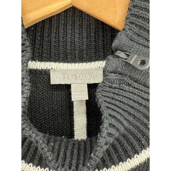 T by Talbots Womens Black Snowflake Fair Isle Mock Neck Zip Sweater Size S - Picture 2 of 14